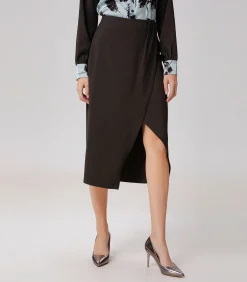 DAMES Smart & Joy Minimalistische satijnen rok met wikkeleffect