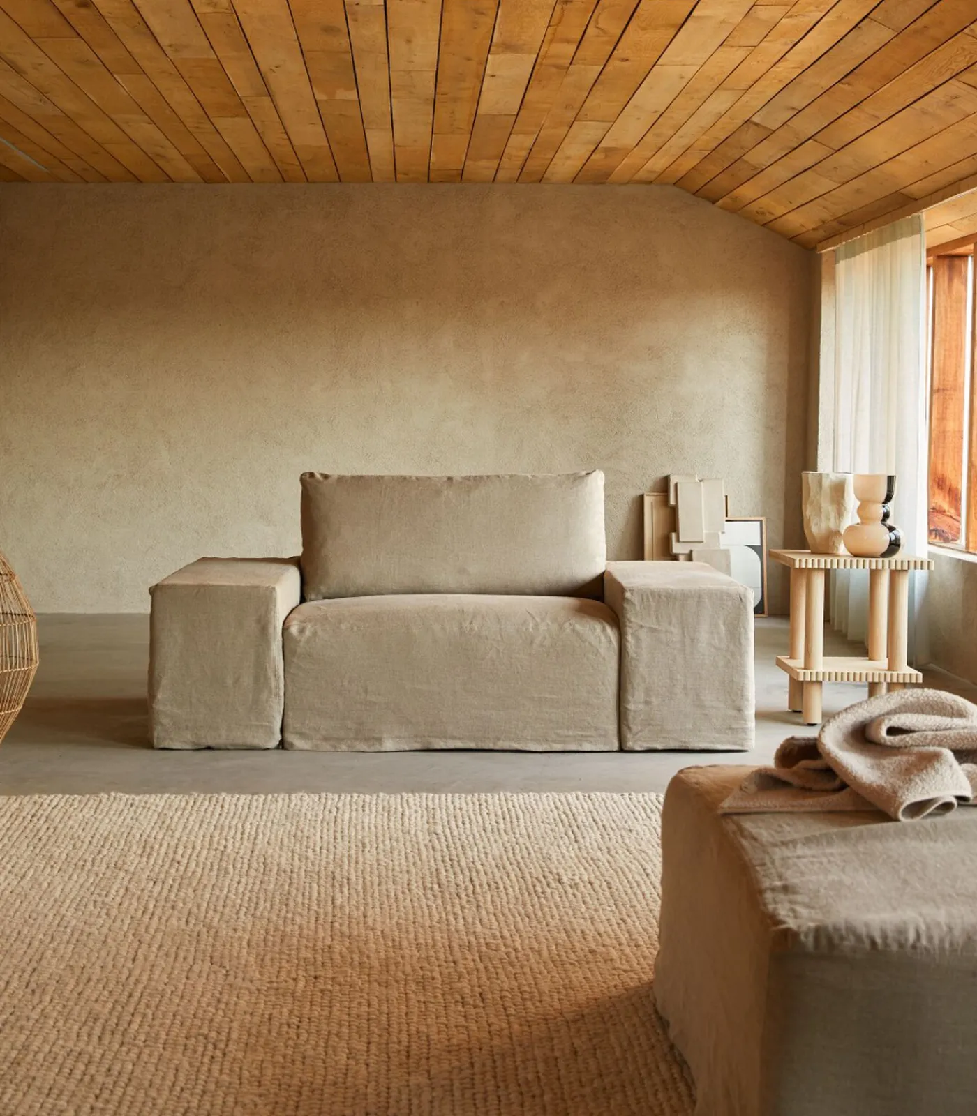 Outlet Modulaire fauteuil in natuurlijk linnen, 1-zit Zetels