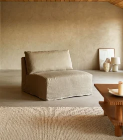 Clearance Modulaire loungestoel Nils in natuurlijk linnen, 1-zit Zetels