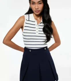 DAMES Koton Mouwloze Polo Trui met Strepen en Knoopsluiting