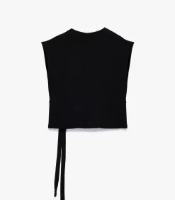 DAMES Koton Mouwloze Zwarte Wikkelblouse met Ceintuur