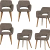 Discount Murat Eetkamerstoelen Houten Naturel Poot - Taupe - Set van 6 Stoelen