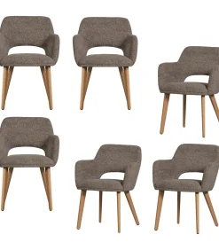 Discount Murat Eetkamerstoelen Houten Naturel Poot - Taupe - Set van 6 Stoelen