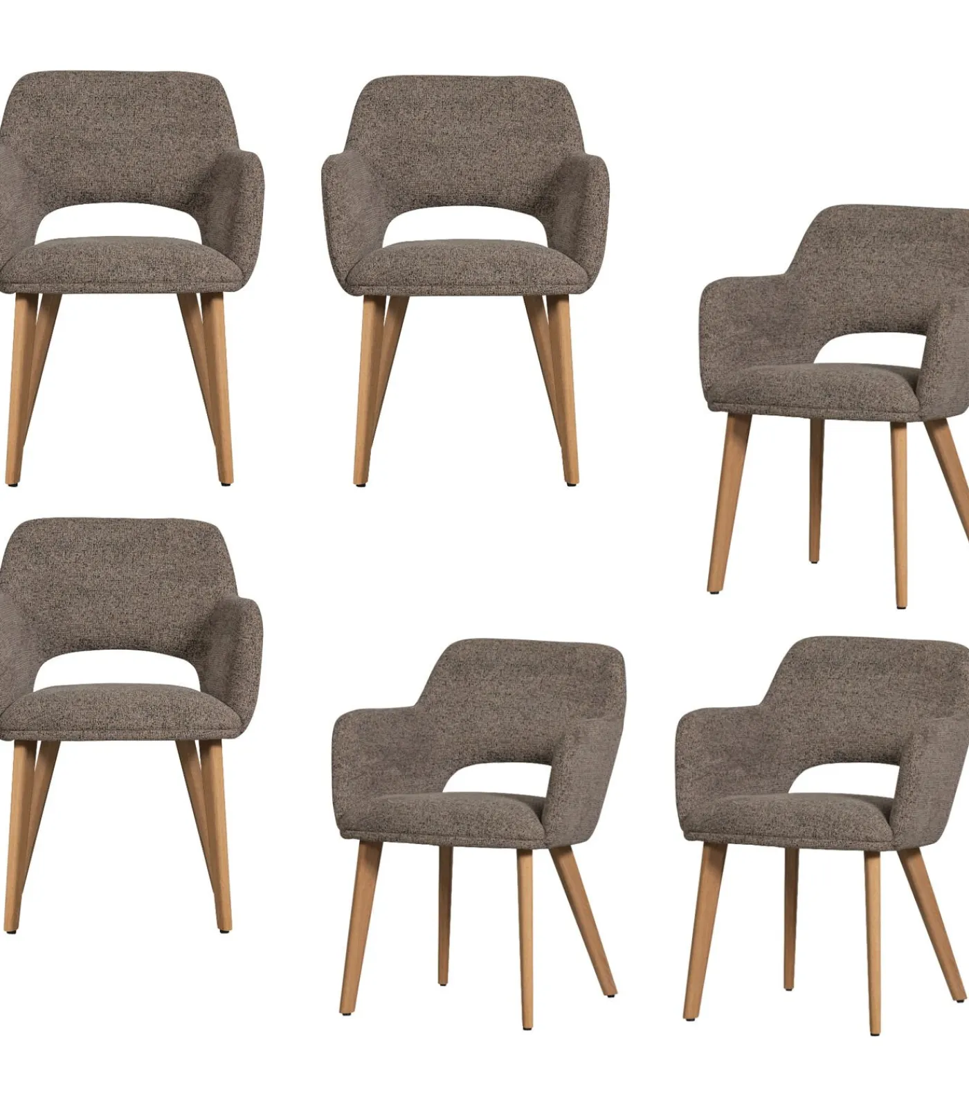 Discount Murat Eetkamerstoelen Houten Naturel Poot - Taupe - Set van 6 Stoelen