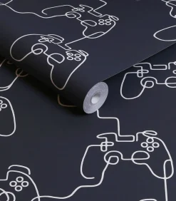 - Vliesbehang - Gamer Doodle Navy - 1000x52 Wanddecoratie