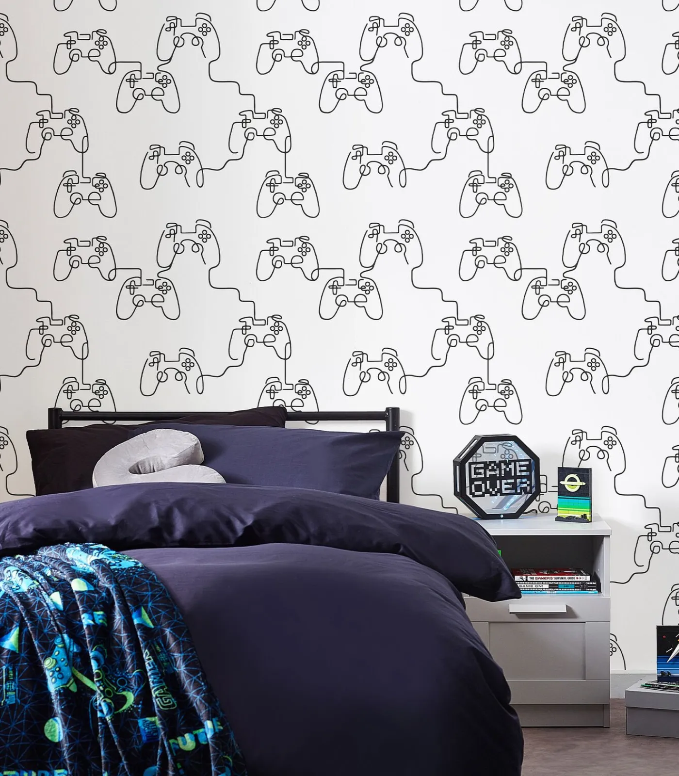 Sale - Vliesbehang - Gamer Doodle Black & White - 1000x52 Wanddecoratie