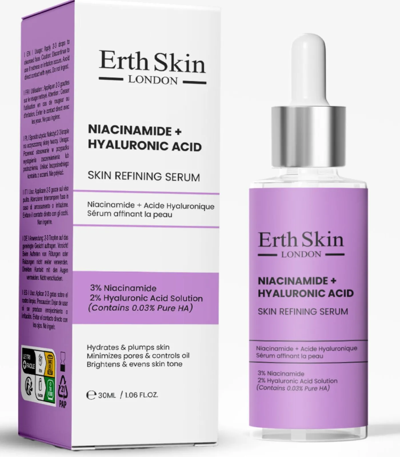 Erth Skin London NIACINAMIDE + HYALURONZUUR HUIDVERFIJNEND SERUM