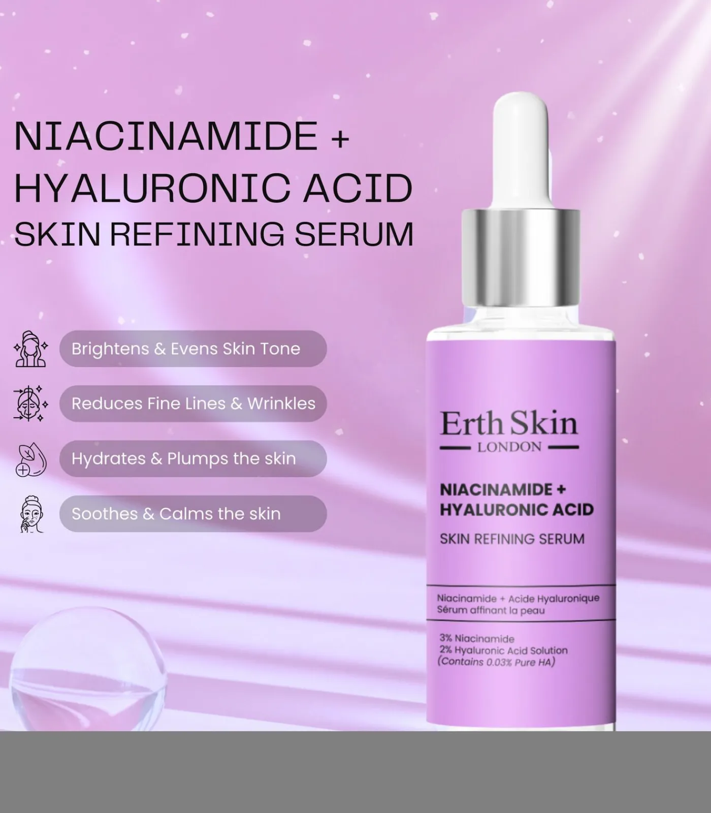 Erth Skin London NIACINAMIDE + HYALURONZUUR HUIDVERFIJNEND SERUM