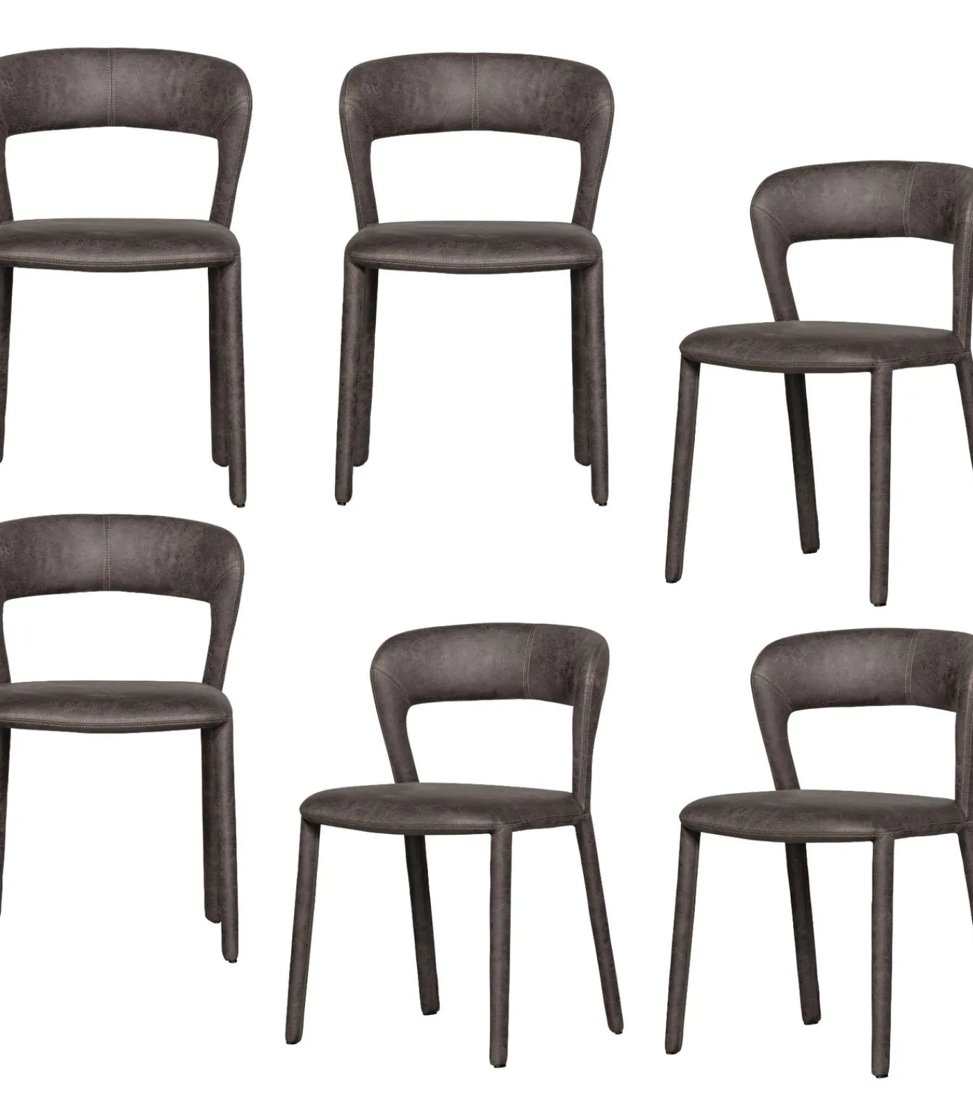 WOOOD Noble Eetkamerstoelen - Leerlook - Zwart/Grijs - Set van 6