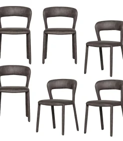 WOOOD Noble Eetkamerstoelen - Leerlook - Zwart/Grijs - Set van 6