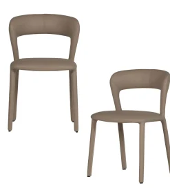 WOOOD Noble Eetkamerstoelen - Leerlook - Zand - Set van 2