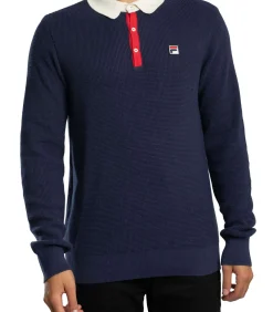 Heren FILA Nowell Wafelgebreid Poloshirt Met Lange Mouwen