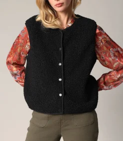 DAMES Deeluxe OLERA - Mouwloos sherpa vest met drukknoopsluiting