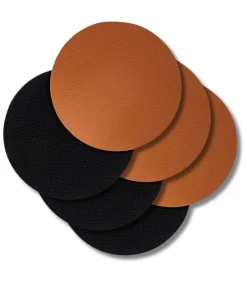 Jay Hill Onderzetters - Vegan leer - Zwart / Cognac - dubbelzijdig - ø 10 cm - 6 stuks