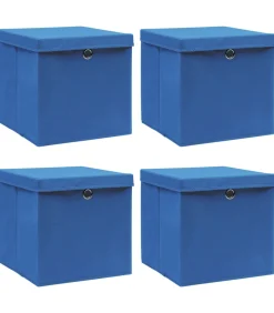 Sale Opbergboxen met deksel 4 st 32x32x32 cm stof blauw Organiseren