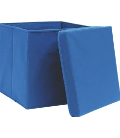 Sale Opbergboxen met deksel 4 st 32x32x32 cm stof blauw Organiseren