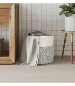 vidaXL Opbergmand Ø 40x35 cm katoen grijs en wit