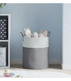 vidaXL Opbergmand Ø 38x46 cm katoen grijs en wit