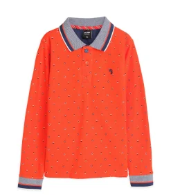 Kinderen J&JOY Oranje jongens poloshirt met micro bergpatroon met reflectie