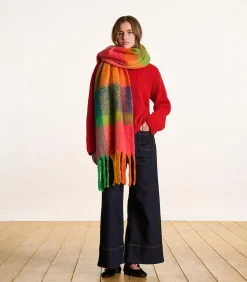 Best Oranje sjaal met meerkleurige ruiten DAMES Sjaals