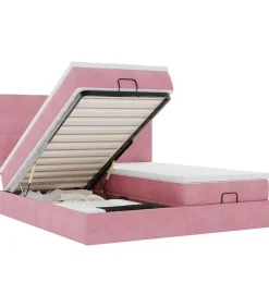 vidaXL Ottoman bed met matrassen en LED's 200x200cm fluweel roze