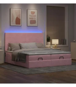 vidaXL Ottoman bed met matrassen en LED's 200x200cm fluweel roze