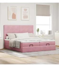 vidaXL Ottoman bed met matrassen en LED's 200x200cm fluweel roze