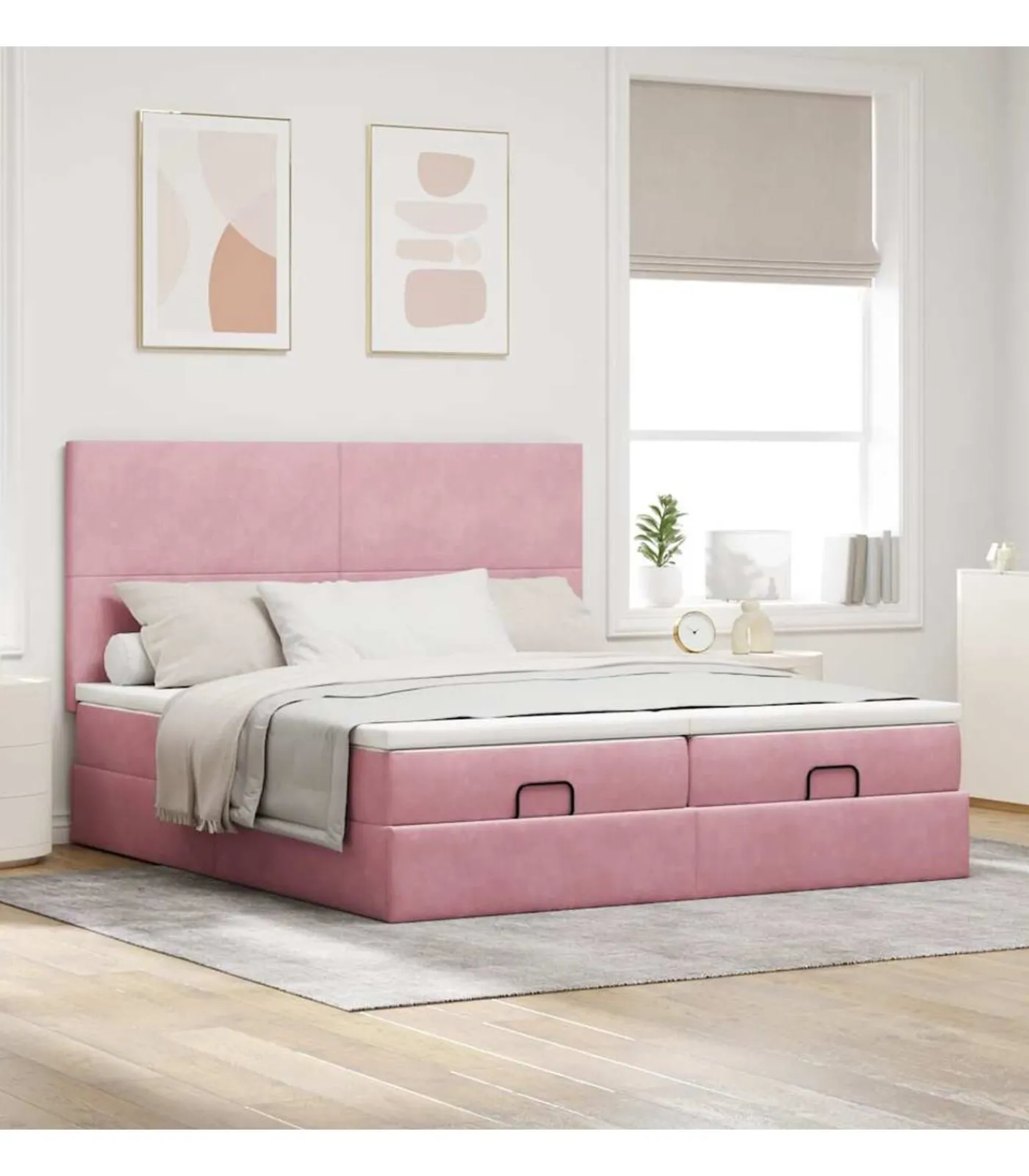 vidaXL Ottoman bed met matrassen en LED's 200x200cm fluweel roze