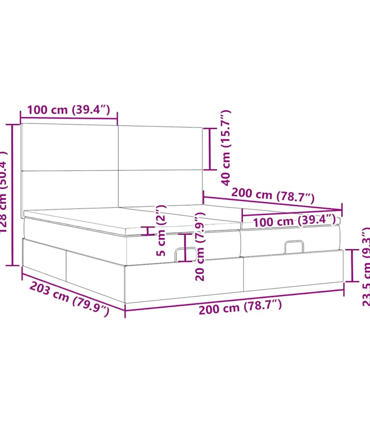 vidaXL Ottoman bed met matrassen en LED's 200x200cm fluweel roze