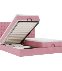vidaXL Ottoman bed met matrassen en LED's 200x200cm fluweel roze