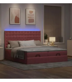 vidaXL Ottoman bed met matrassen en LED's 200x200cm fluweel roze