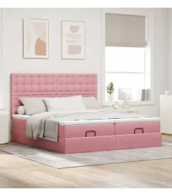 vidaXL Ottoman bed met matrassen en LED's 200x200cm fluweel roze