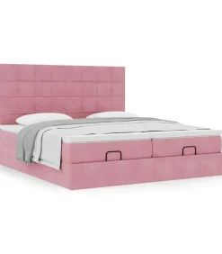 vidaXL Ottoman bed met matrassen 200x200cm fluweel roze