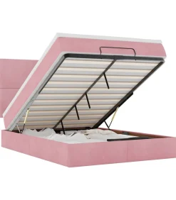 vidaXL Ottoman bed met matrassen en LED's 140x200cm fluweel roze