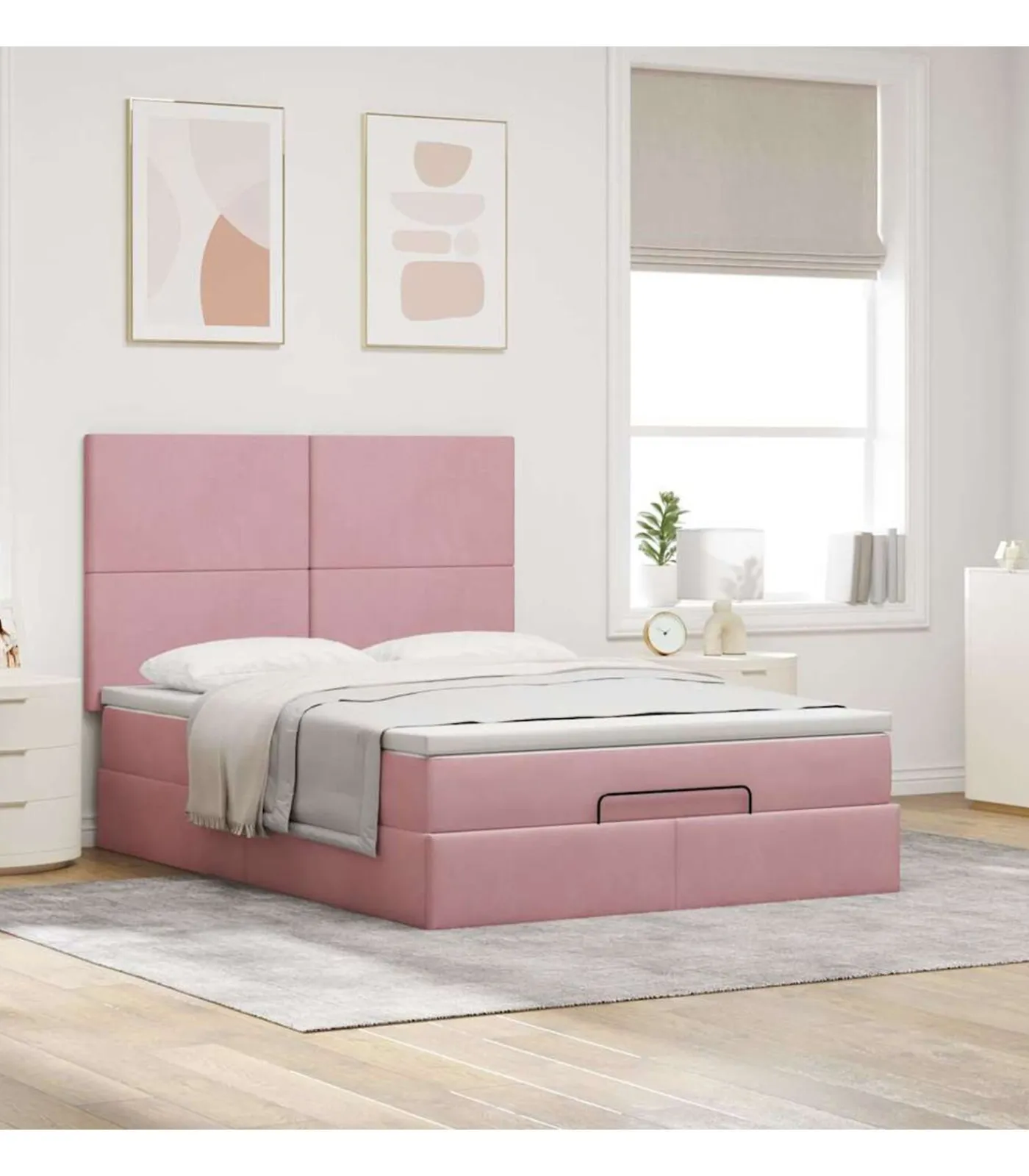 vidaXL Ottoman bed met matrassen en LED's 140x200cm fluweel roze