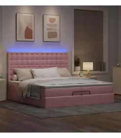 Sale Ottoman bed met matrassen en LED's 200x200cm fluweel roze Bedden