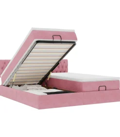 vidaXL Ottoman bed met matrassen en LED's 200x200cm fluweel roze