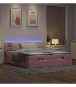 vidaXL Ottoman bed met matrassen en LED's 200x200cm fluweel roze