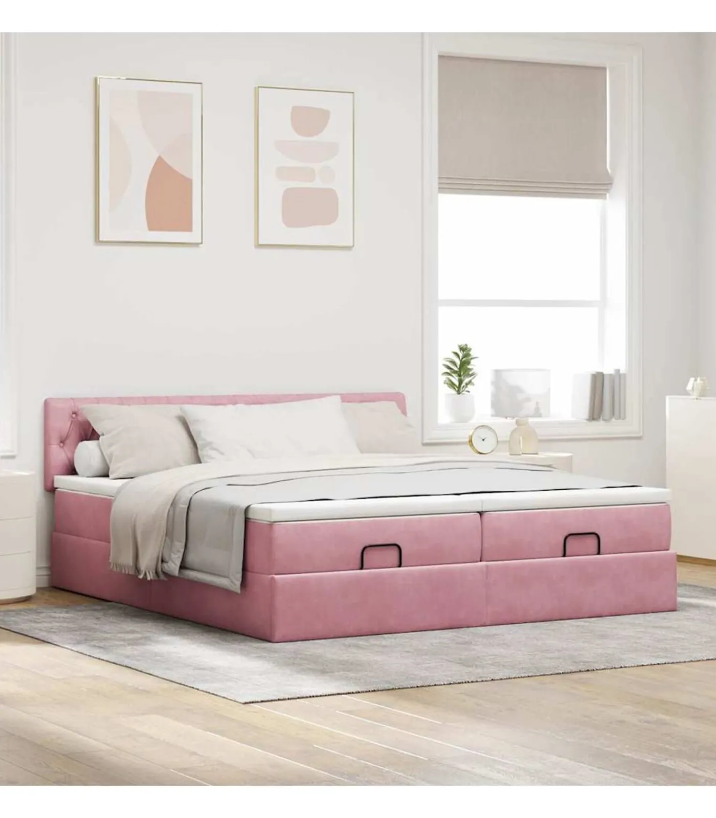 vidaXL Ottoman bed met matrassen en LED's 200x200cm fluweel roze