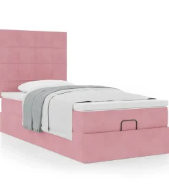 Ottoman bed met matrassen 100x200cm fluweel roze Bedden