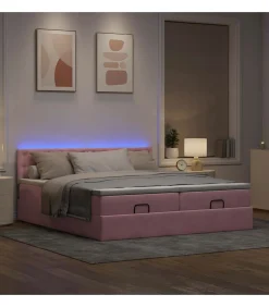 vidaXL Ottoman bed met matrassen en LED's 200x200cm fluweel roze