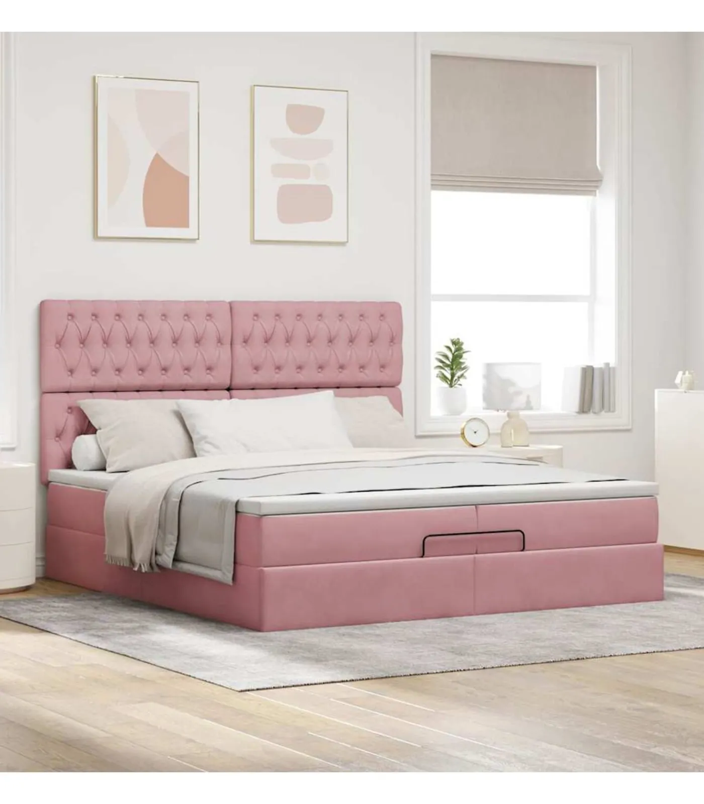 vidaXL Ottoman bed met matrassen 200x200cm fluweel roze