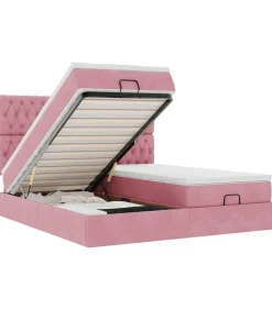 Discount Ottoman bed met matrassen en LED's 200x200cm fluweel roze Bedden