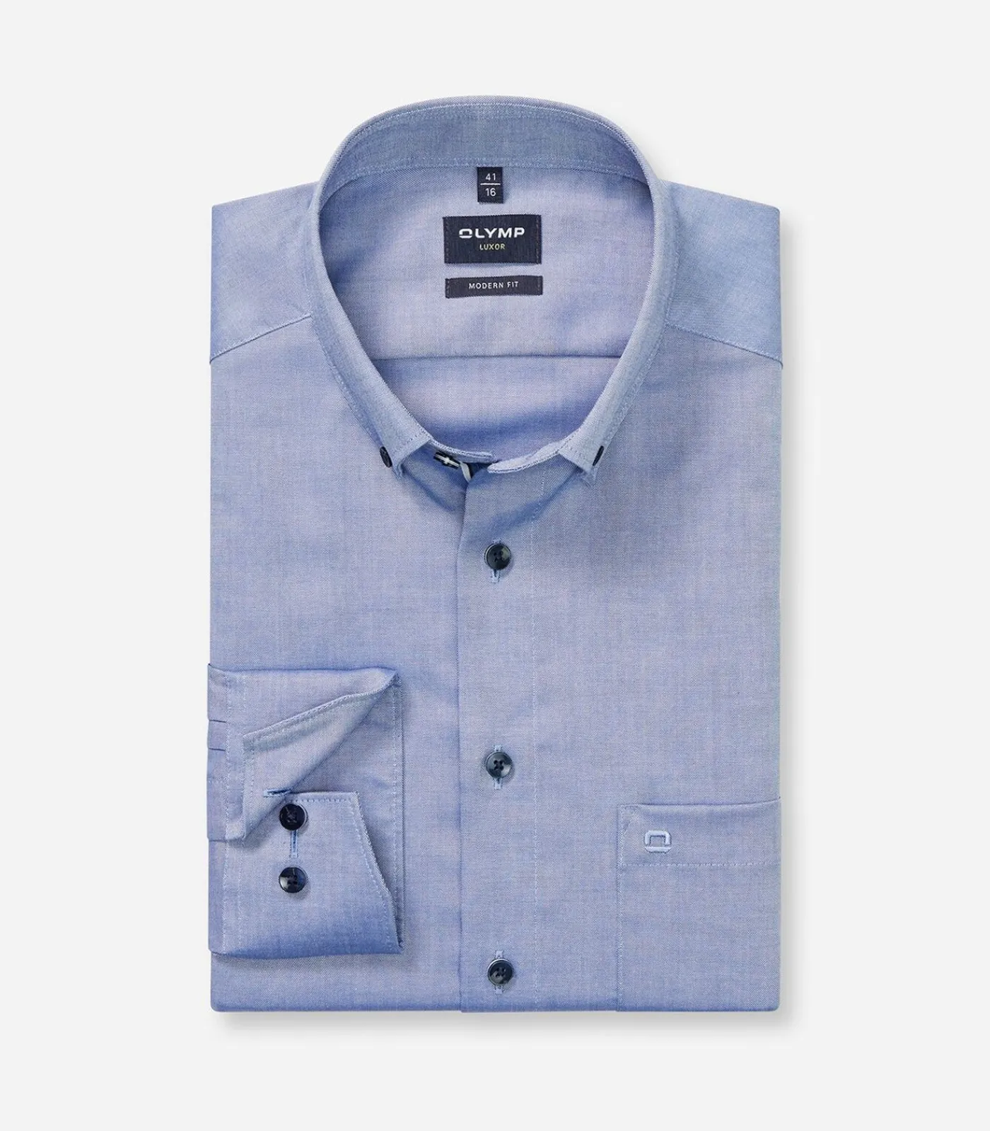 Heren OLYMP Overhemd Luxor Modern Fit Button Down Mid-Blauw
