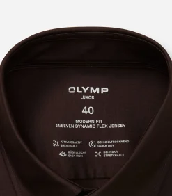 New Overhemd Modern Fit 24/7 Jersey Donkerbuin Heren Hemden