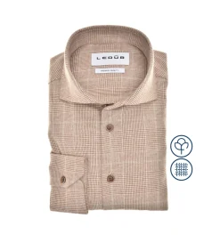 Heren Ledub Overhemd Modern Fit Price De Galles Ruit Bruin