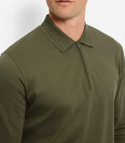 Heren OLYMP Overhemd Zip Pullover Olijfgroen