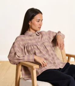 DAMES La Fée Maraboutée Oversized violet geruite blouse