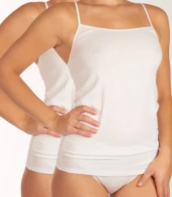 Outlet 2-Pack dames spaghetti hemdjes - Organic 95/5 - Basics - Dames singlets met spaghetti bandjes - Biologisch katoen DAMES Onderhemden