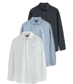 New Pack van drie herenhemden van poplin katoen in wit, en hemelblauw en marineblauw met slim fit en Rigby Go-logo Heren Hemden
